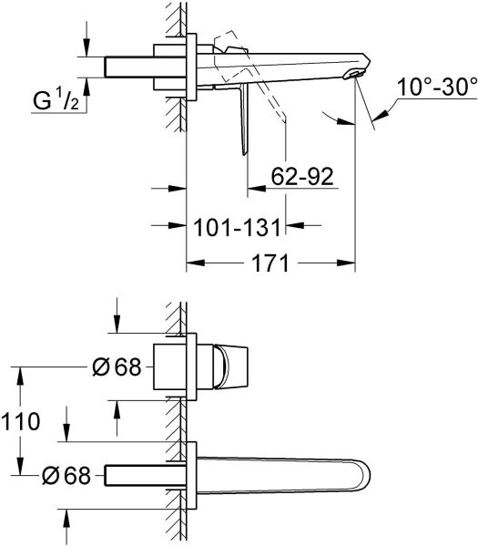 Grohe Eurodisc Cosmopolitan İki Delikli Duvardan Lavabo Bataryası - 19573002