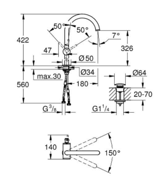 Grohe Atrio Lavabo Bataryası 1/2'' XL-Boyut - 24365DC0