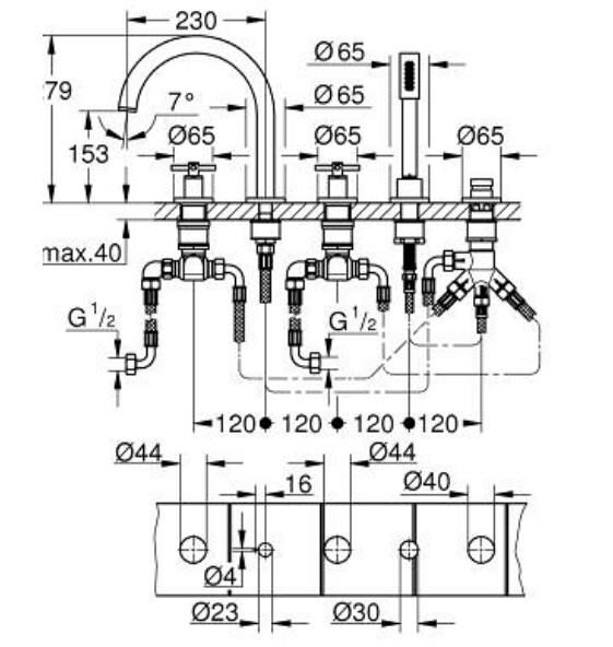 Grohe Atrio New 5 Delikli Küvet Bataryası - 29408GL0
