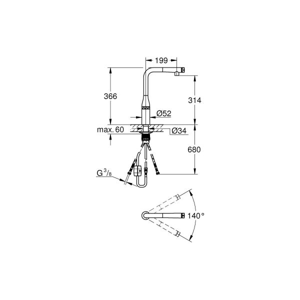 Grohe Eviye Bataryası Spiralli Smartcontrol Essence Krom-31615000