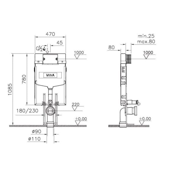 Vitra 8cm. Gömme Rezervuar Seti