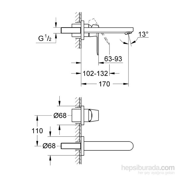 Grohe Eurocosmo İki Delikli Duvardan Lavabo Bataryası - 19381000