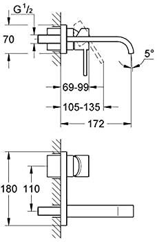 Grohe Allure Tek Kumandalı Duvardan Ankastre Lavabo Bataryası S- Boyut - 19309000