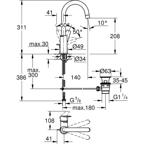 Grohe Bauedge Tek Kumandalı Lavabo Bataryası 1/2''l-Boyut 23760001