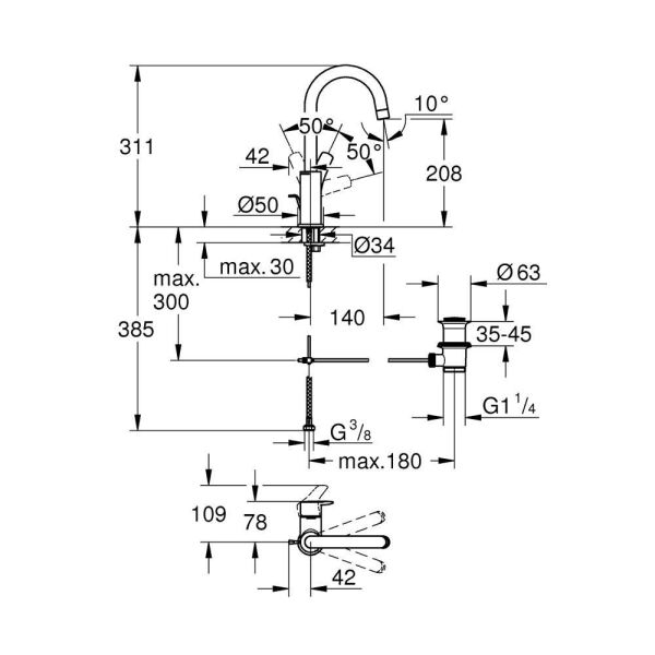 Grohe Eurosmart Tek Kollu Levha Mikset 1/2'' L-Boyut Lavabo Bataryası - 23537003
