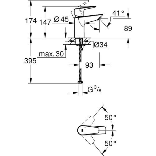 Grohe Bauedge Tek Kumandalı Lavabo Bataryası s-Boyut 23330001