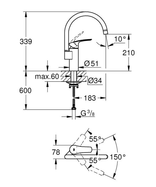 Grohe Eurosmart Eviye Bataryası Mat Siyah - 332022433
