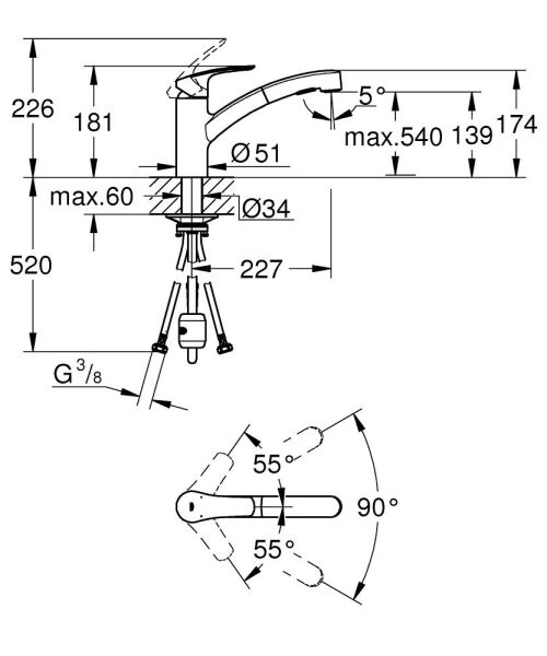 Grohe Eurosmart Tek Kumandalı Spiralli Eviye Bataryası - 303052431