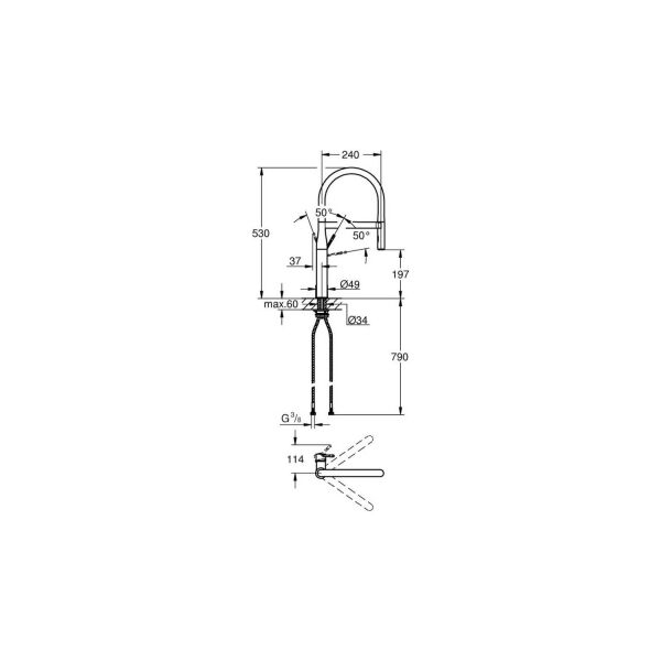 Grohe Eviye Bataryası Spiralli 2 Fonk. Essence Krom/Sarı - 124973