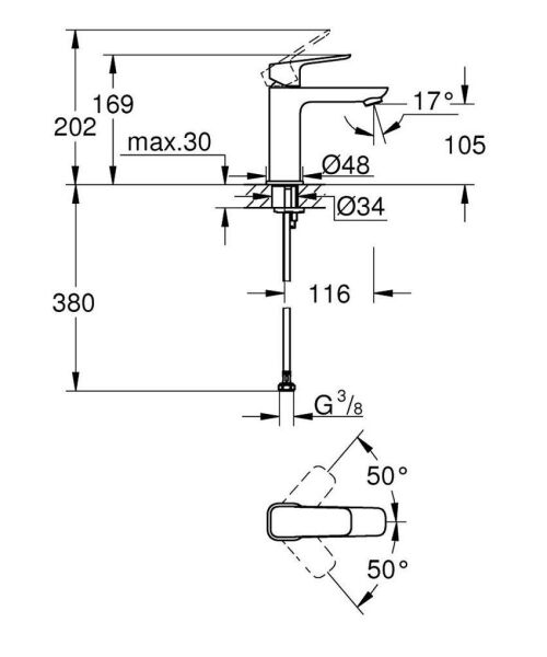 Grohe Cubeo Lavabo Bataryası 1/2'' M-Boyut - 1017552430