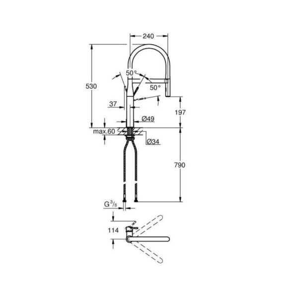 Grohe Eviye Bataryası Spiralli 2 Fonk. Essence Krom/Mor - 124977