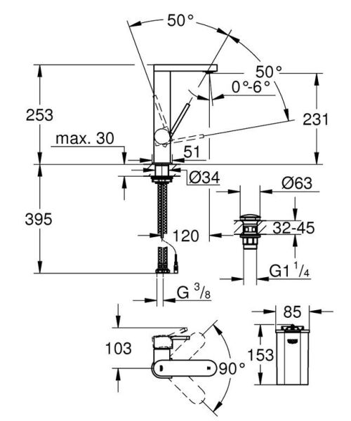 Grohe Tek Kumandalı Lavabo Bataryası L-Boyut - 23959003