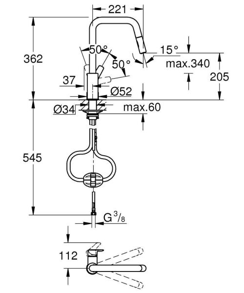 Grohe Eurosmart Eviye Bataryası Mat Siyah - 306192430