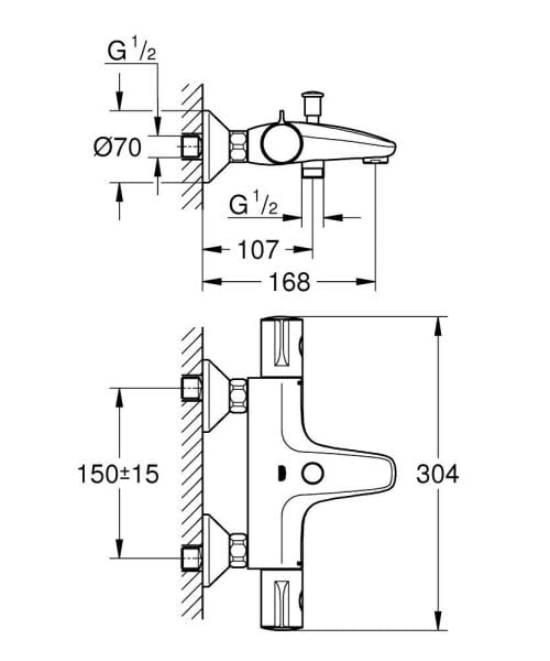 Grohe Grohtherm 800 Termostatik Banyo Bataryası Mat Siyah - 1022032430
