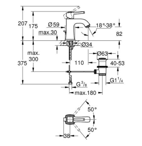 Grohe Grandera Lavabo Bataryası 1/2'' M-Boyut - 24369IG0