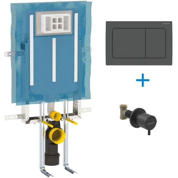 Geberit Alpha Kombifix Duvariçi Gömme Rezervuar Seti 8cm + Mat Siyah Kapak