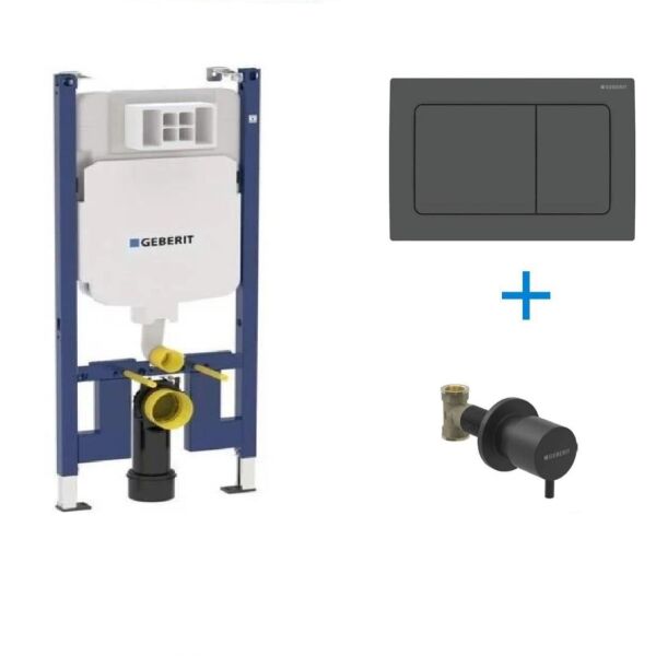 Geberit Alpha Duofix Gömme Rezervuar Seti + Mat Siyah Kapak
