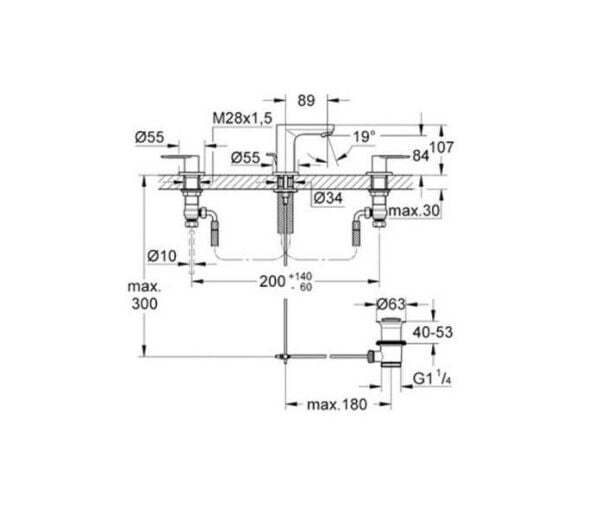 Grohe Eurosmart Cosmo 3 Delikli Lavabo Bataryası 20187000