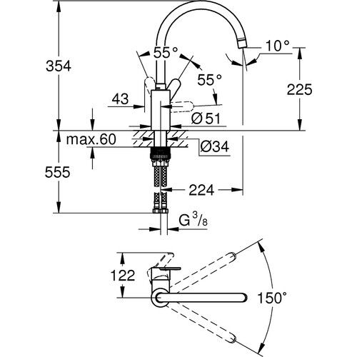 Grohe Eurostyle Cosmopolitan Tek Kumandalı Eviye Bataryası 33975004