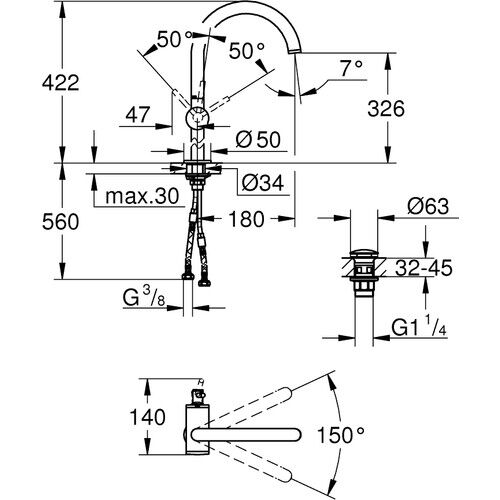Grohe Atrio Tek Kumandalı Lavabo Bataryası xl-Boyut 32647003