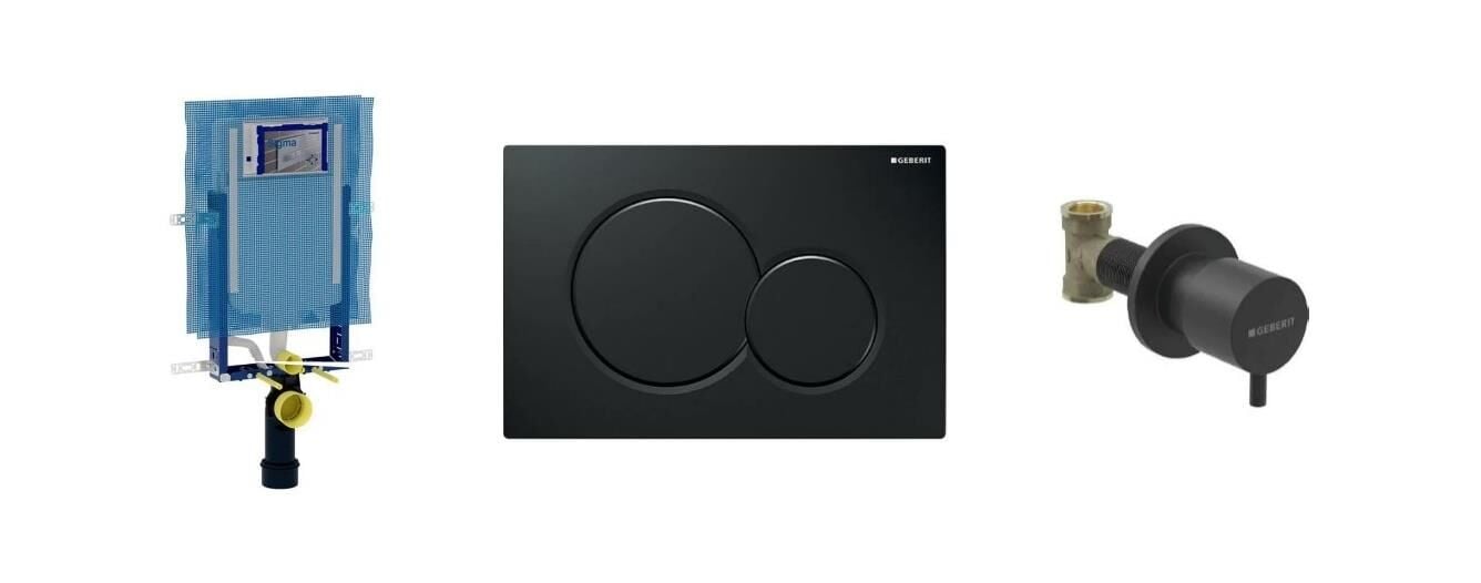 Geberit Sigma Kombifix Duvariçi Gömme Rezervuar Seti 8 cm (Siyah Kapak - Siyah Stop Valf ) - 110.792.00.1SET3