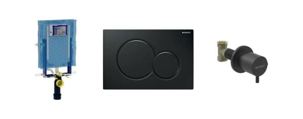 Geberit Sigma Kombifix Duvariçi Gömme Rezervuar Seti 8 cm (Siyah Kapak - Siyah Stop Valf ) - 110.792.00.1SET3