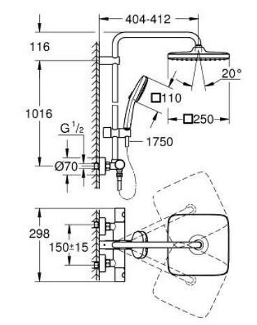 Grohe Tempesta Cube Duş Sistemi Termostatik Duş Bataryalı Mat Siyah - 266892431