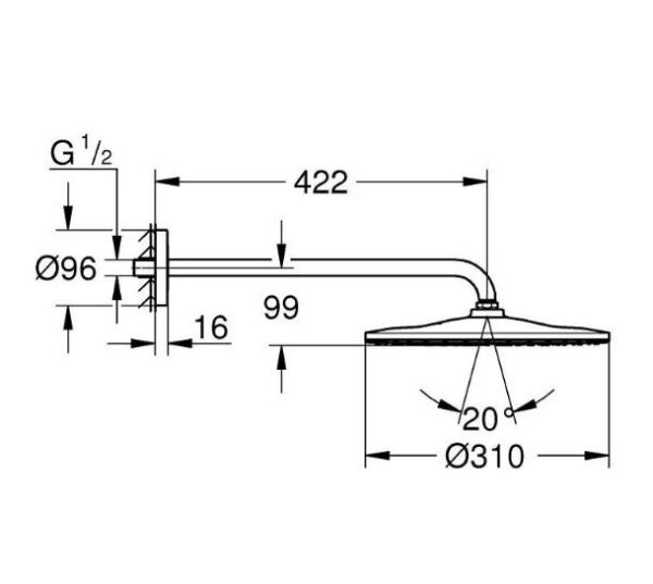 Grohe Rainshower Mono 310 Tepe Duşu 422 mm, 1 Püskürtme - 26558AL0